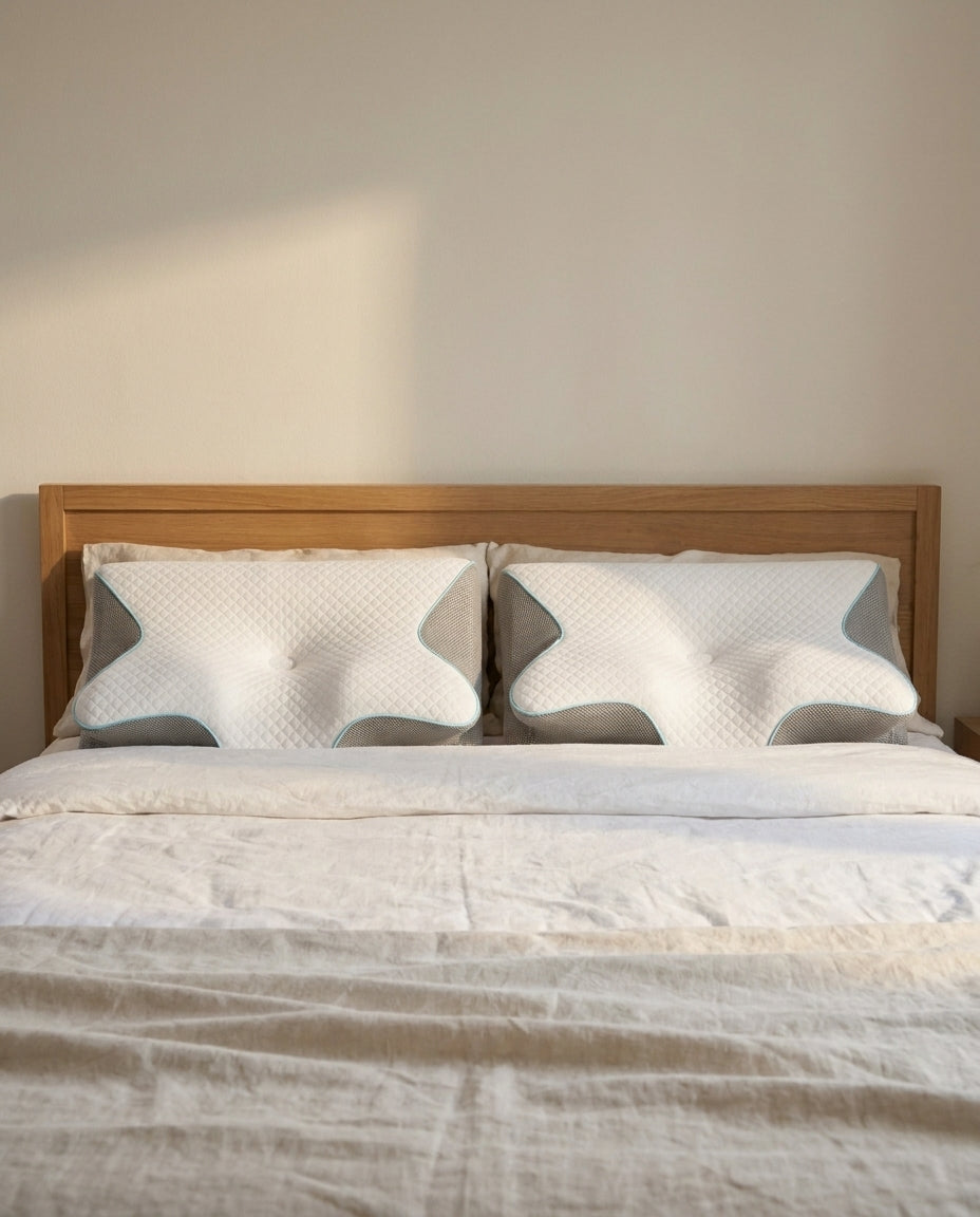 Dos almohadas mariposa sobre una cama doble